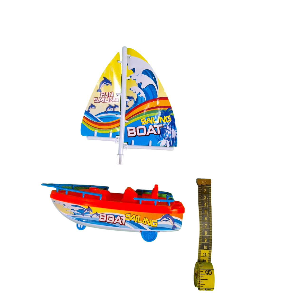 Barco Velero Color Azul Con Naranja Con Ruedas De Fricción Juguete De Niños