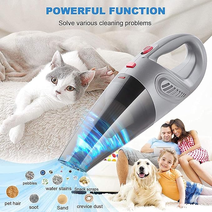 ANNA TOSANI Aspiradora de Mano, 5000PA Aspiradora Inalámbrico Portatil Potente Aspirador de Coche Seco y Húmedo120w USB Carga Rapida para Coches,Hogar, Oficina, Sofas, Pelos Mascotas