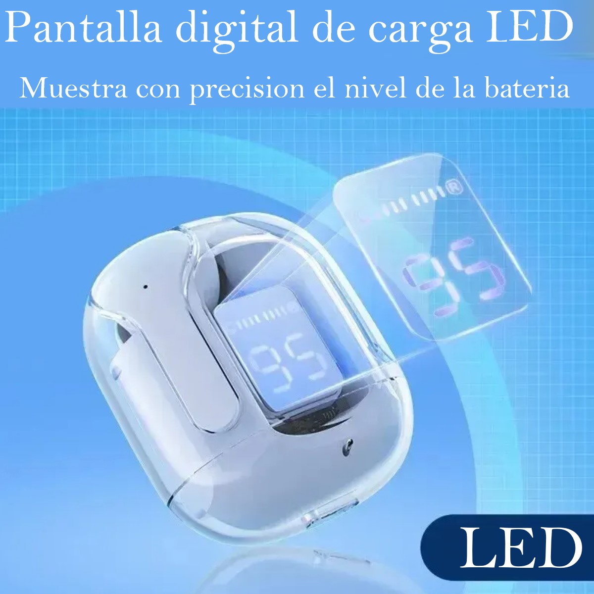 Audífonos auriculares inalámbricos azul Bluetooth micrófono LED pantalla pantalla sonido estéreo