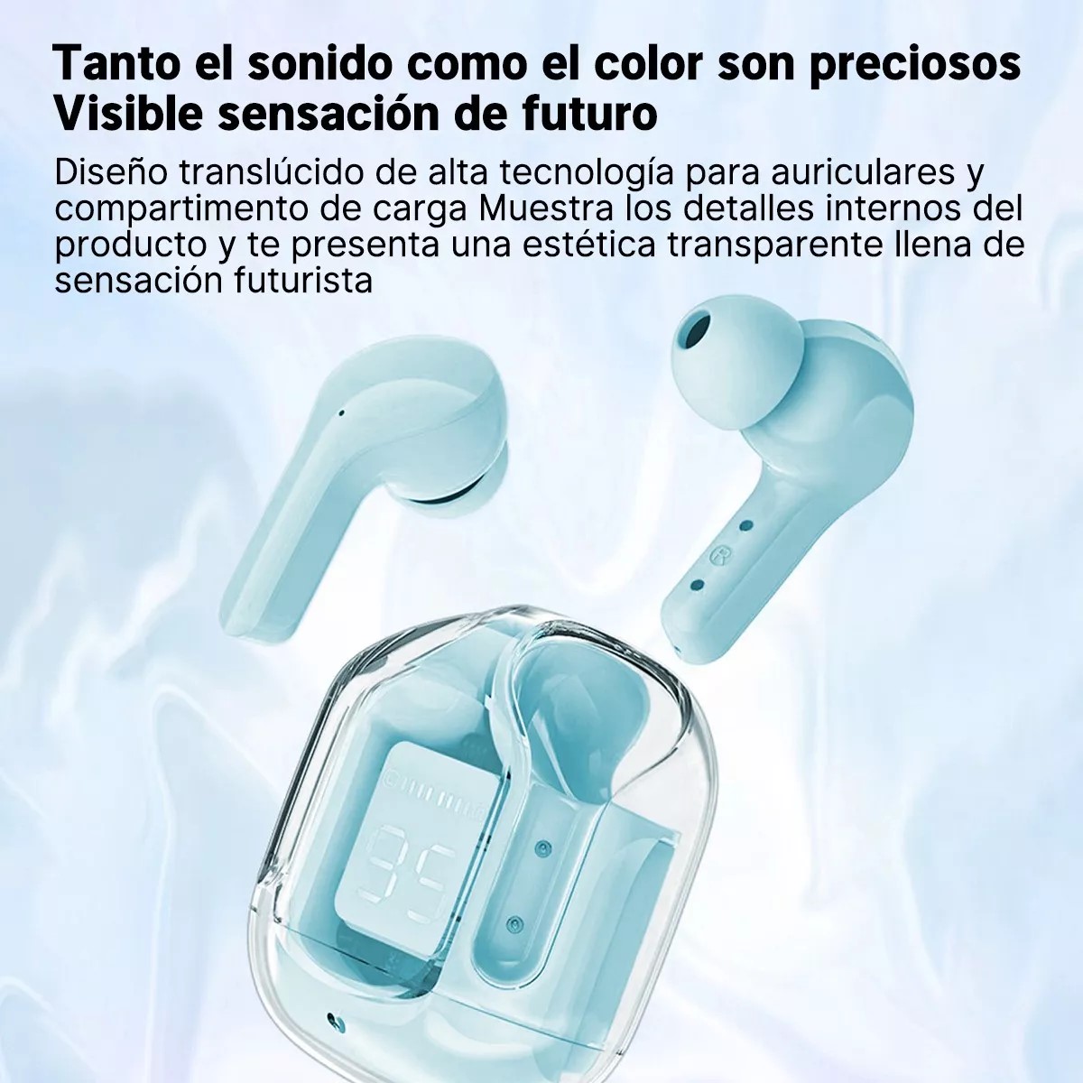 Audífonos auriculares inalámbricos azul Bluetooth micrófono LED pantalla pantalla sonido estéreo