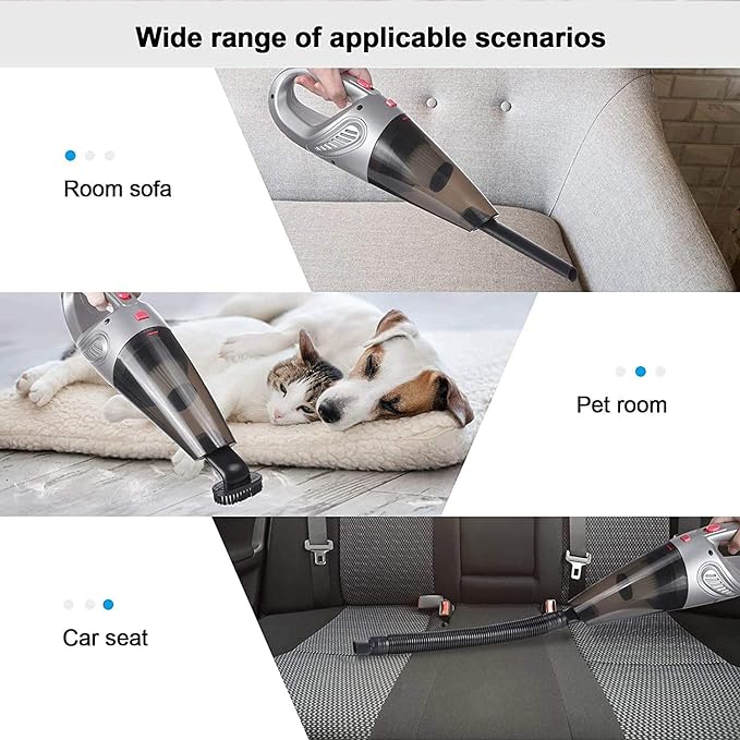 ANNA TOSANI Aspiradora de Mano, 5000PA Aspiradora Inalámbrico Portatil Potente Aspirador de Coche Seco y Húmedo120w USB Carga Rapida para Coches,Hogar, Oficina, Sofas, Pelos Mascotas