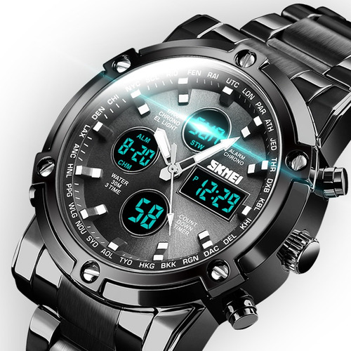Reloj Skmei Digital 1389 Blackbody, Hombre, Fondo Negro, Mecánico, Piel Reforzada