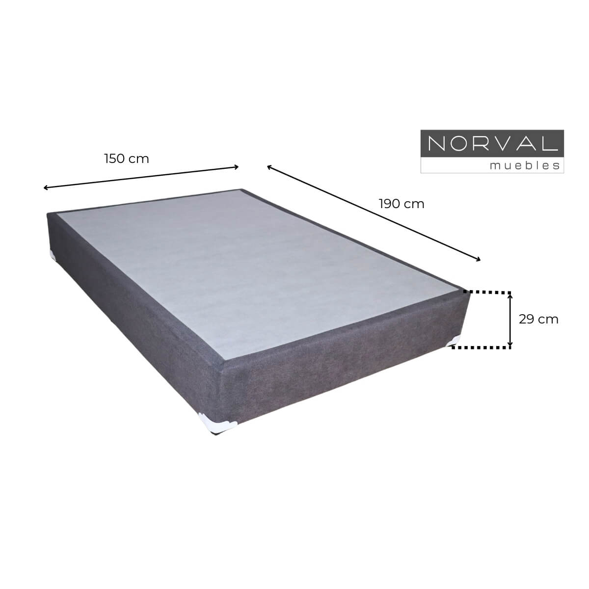 Base para Cama Queen Size NORVAL Muebles Base de Madera con Moderno tapiz en Lino Gris.