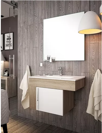 Set Mueble para baño suspendido (Gabinete) GR70CA de 70 cms. con una puerta.  El set incluye: lavabo de cerámica, espejo y monomando. Estructura color Cambrian y puerta blanca.