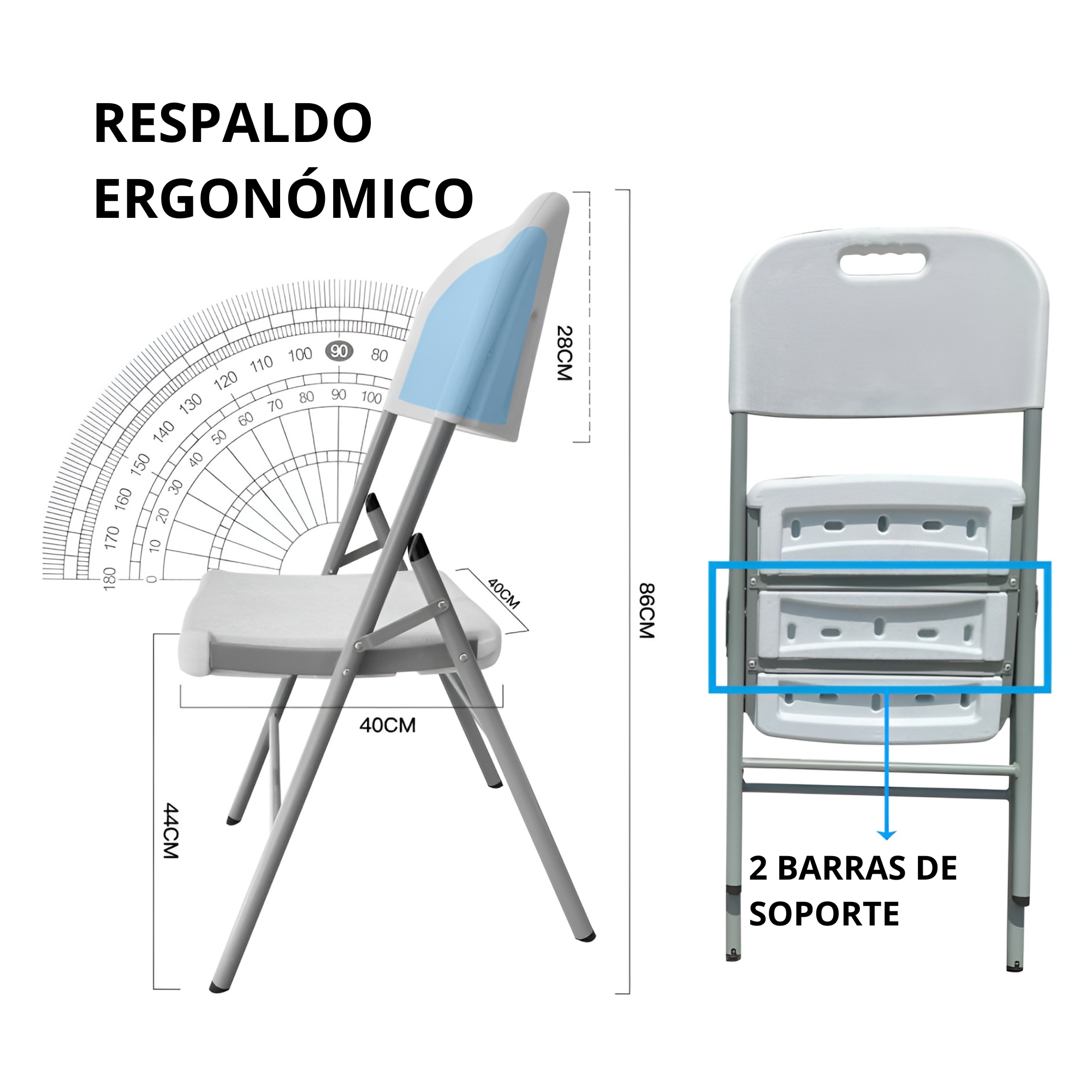 Sillas Plegables De Plástico Blanca Ecomlab Kit De 4 Sillas
