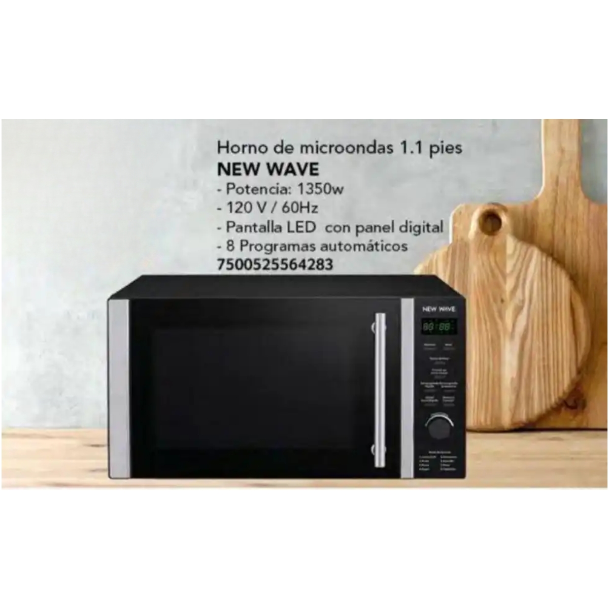 Microondas New Wave 1.1 Pies 1350W 8 Programas Pantalla Led - Negro.