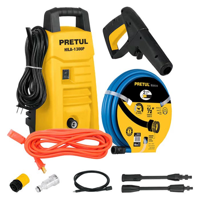 HIDROLAVADORA TURBO 1.6 HP CON EXTENSIÓN Y MANGUERA 10 METROS, PRETUL, KML047