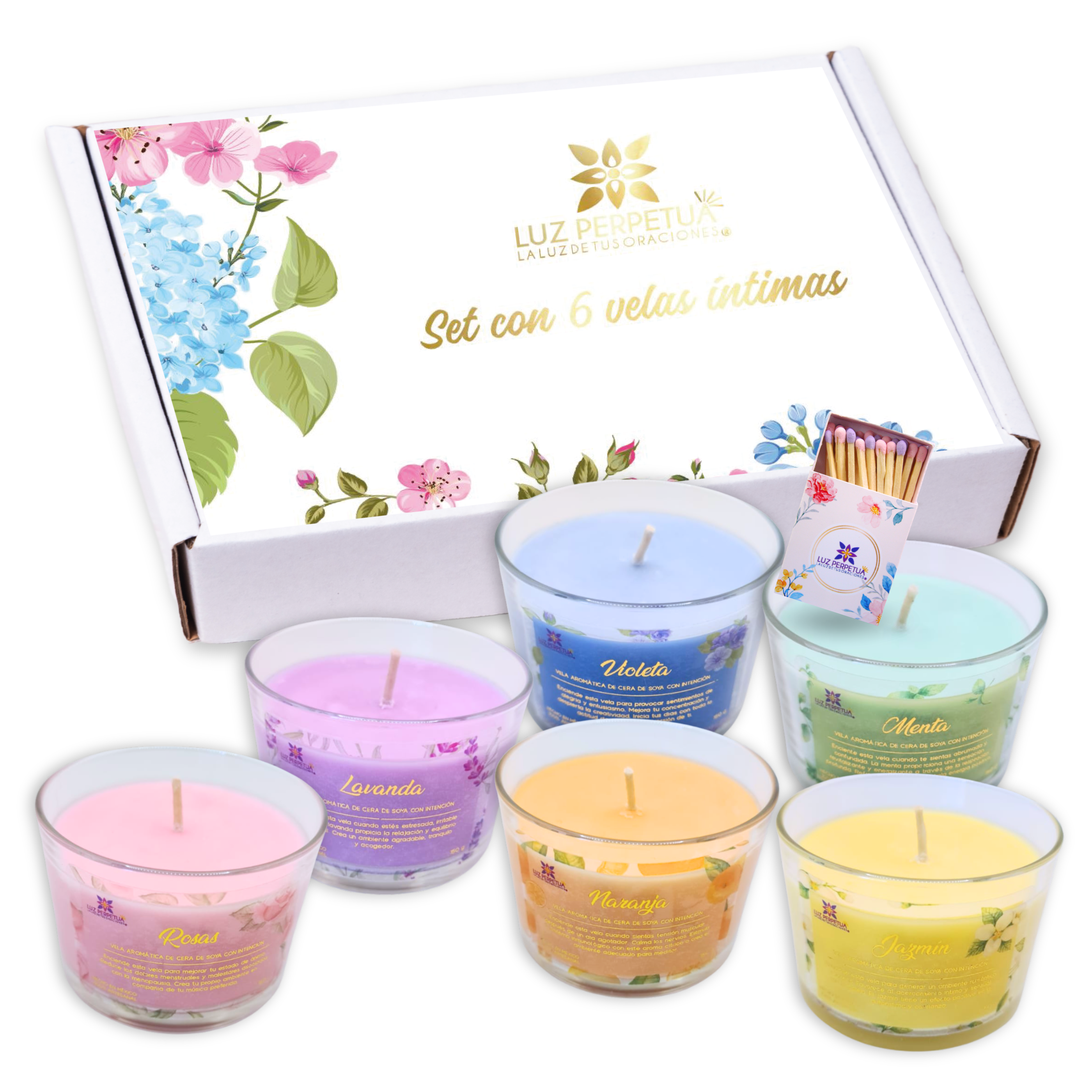 Set de 6 Velas Aromáticas. Estuche Premium de Velas Artesanales. Juego de Velas de Cera de Soya