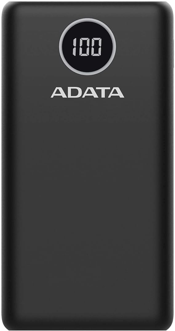 ADATA Powerbank Batería Portátil Recargable P20000QCD Power Bank de 20,000 mAh (74Wh), Color Negro (AP20000QCD-DGT-CBK), Tecnologías de Carga Rápida Qualcomm QC 3.0  USB PD 3.0