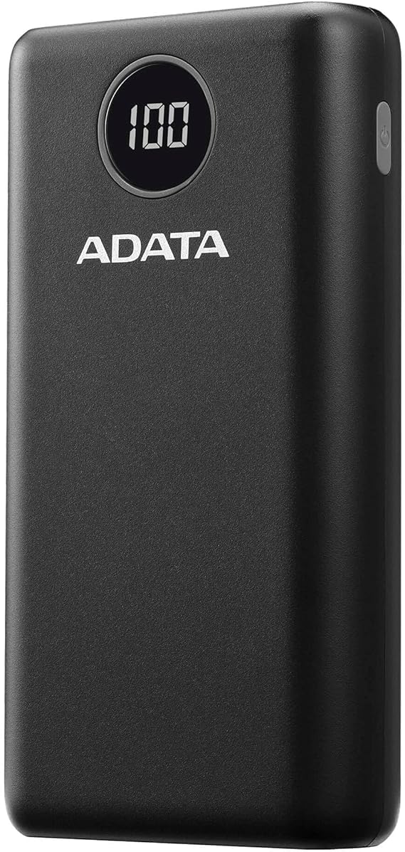 ADATA Powerbank Batería Portátil Recargable P20000QCD Power Bank de 20,000 mAh (74Wh), Color Negro (AP20000QCD-DGT-CBK), Tecnologías de Carga Rápida Qualcomm QC 3.0  USB PD 3.0