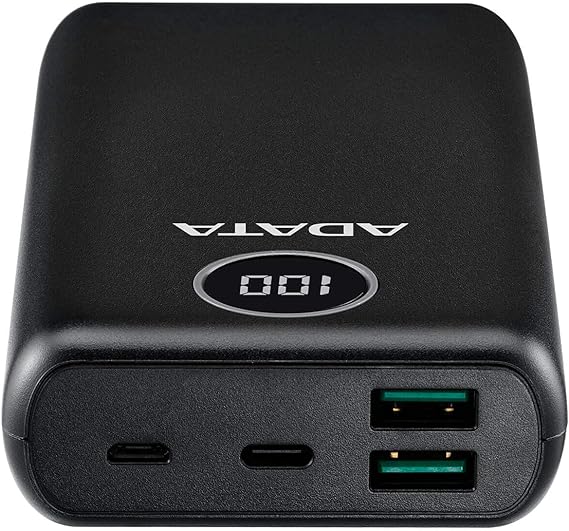 ADATA Powerbank Batería Portátil Recargable P20000QCD Power Bank de 20,000 mAh (74Wh), Color Negro (AP20000QCD-DGT-CBK), Tecnologías de Carga Rápida Qualcomm QC 3.0  USB PD 3.0