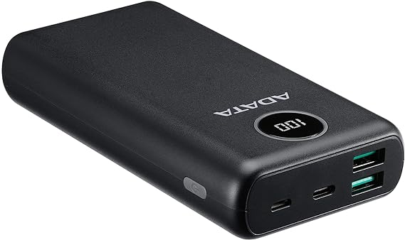 ADATA Powerbank Batería Portátil Recargable P20000QCD Power Bank de 20,000 mAh (74Wh), Color Negro (AP20000QCD-DGT-CBK), Tecnologías de Carga Rápida Qualcomm QC 3.0  USB PD 3.0