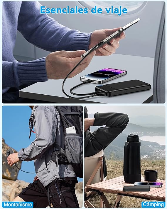 AsperX 2-Pack Power Bank 10000mAh bateria portatil USB C Pila portatil powerbank Carga rapida Cargador portatil with 3 Output Pila Recargable para iPhone 15 14 13 12 Samsung S22 S21 Xiaomi Google LG