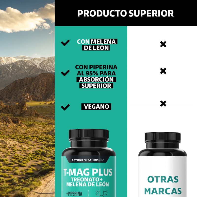 Suplemento Alimenticio T-MAG Plus L- Treonato + Melena de León  Beyond Vitamins 60 cápsulas