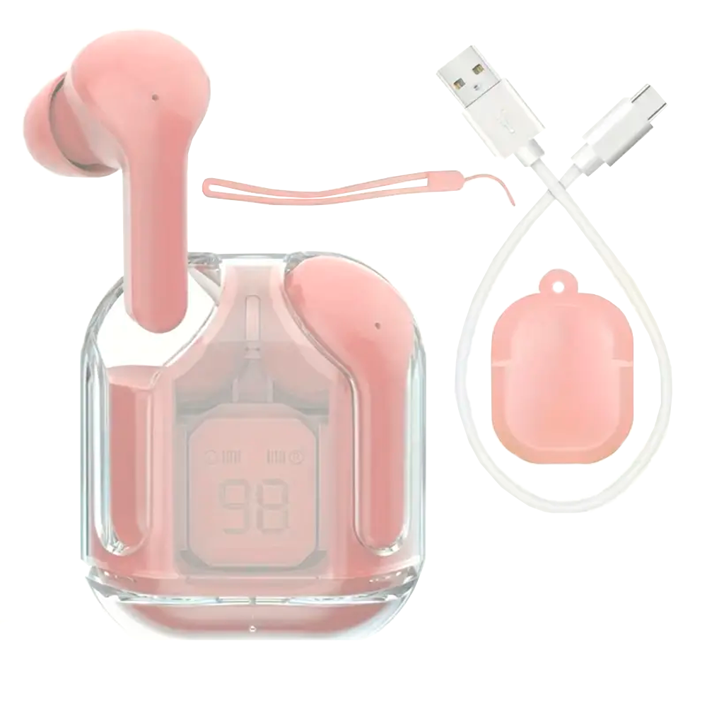 Audífono In-ear Gamer Inalámbrico Transparente Bluetooth Auriculares Intrauditivos Color Rosa 