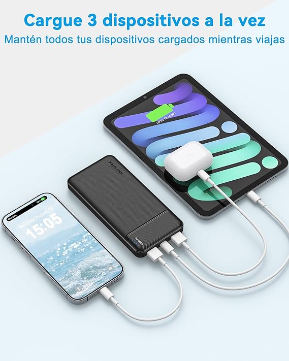 AsperX 2-Pack Power Bank 10000mAh bateria portatil USB C Pila portatil powerbank Carga rapida Cargador portatil with 3 Output Pila Recargable para iPhone 15 14 13 12 Samsung S22 S21 Xiaomi Google LG