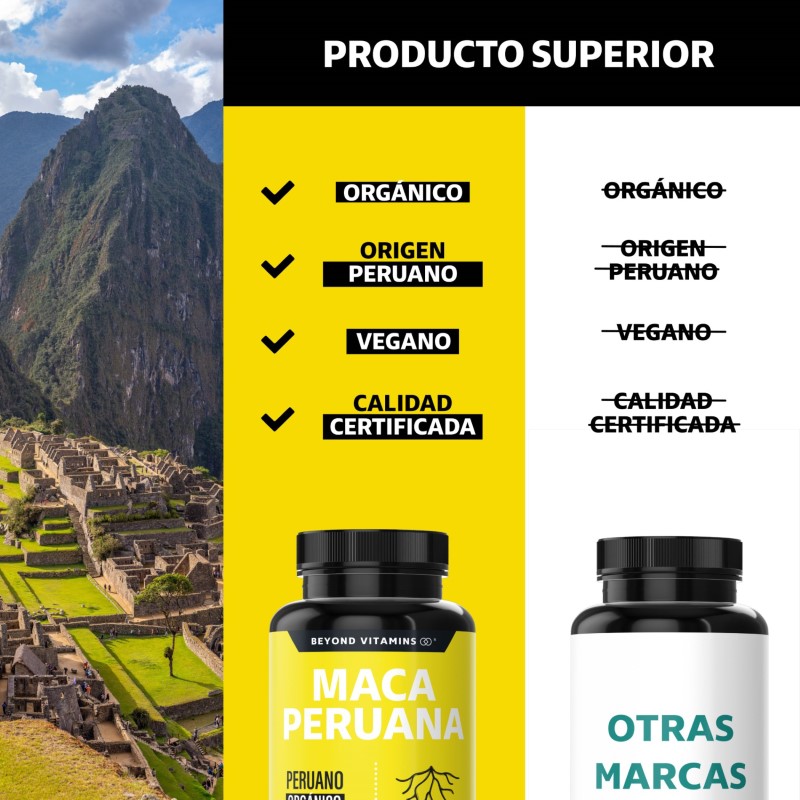 Suplemento Alimenticio Maca Peruana Amarilla Orgánica 100% Pura Beyond Vitamins 60 cápsulas