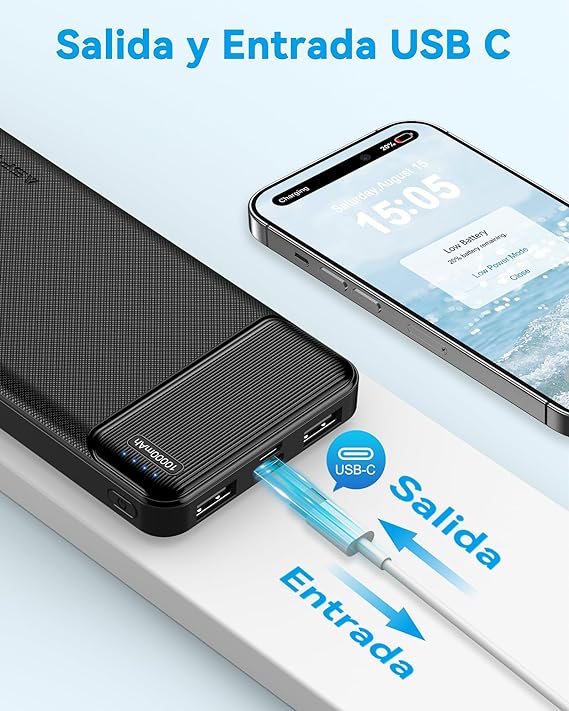 AsperX 2-Pack Power Bank 10000mAh bateria portatil USB C Pila portatil powerbank Carga rapida Cargador portatil with 3 Output Pila Recargable para iPhone 15 14 13 12 Samsung S22 S21 Xiaomi Google LG