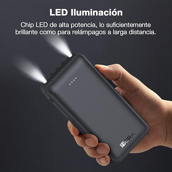 1 Hora Power Bank 20000mAh, Banco de Energía Batería Portátil con 4Cables Incorporados USB, Tipo C, Micro USB Pila Portatil Compatible para IP, Samsung, Xiaomi, con un 20CM Cable Micro USB-Negro