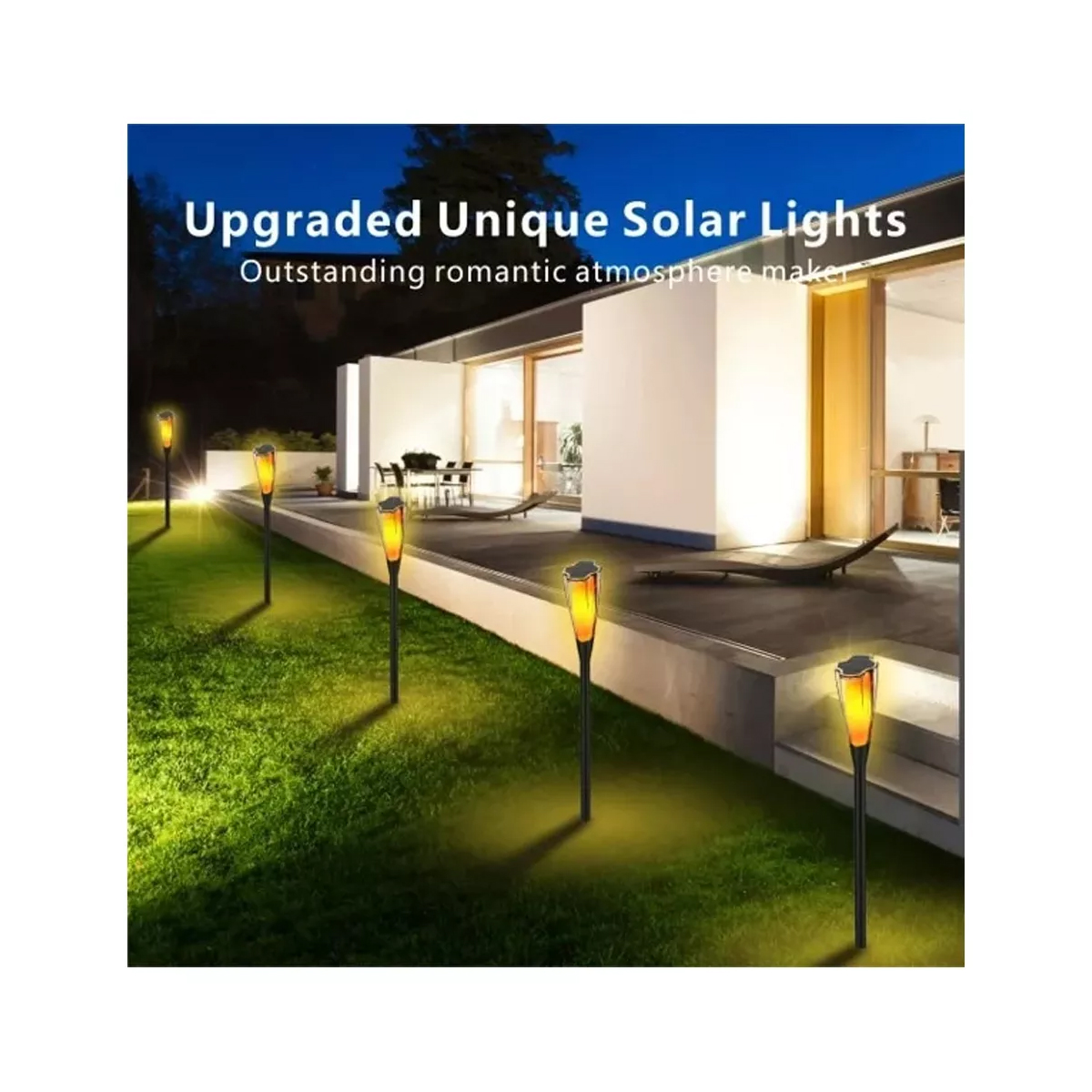 Lampara Solar Estilo Llama Antorcha Decoración 2 Piezas