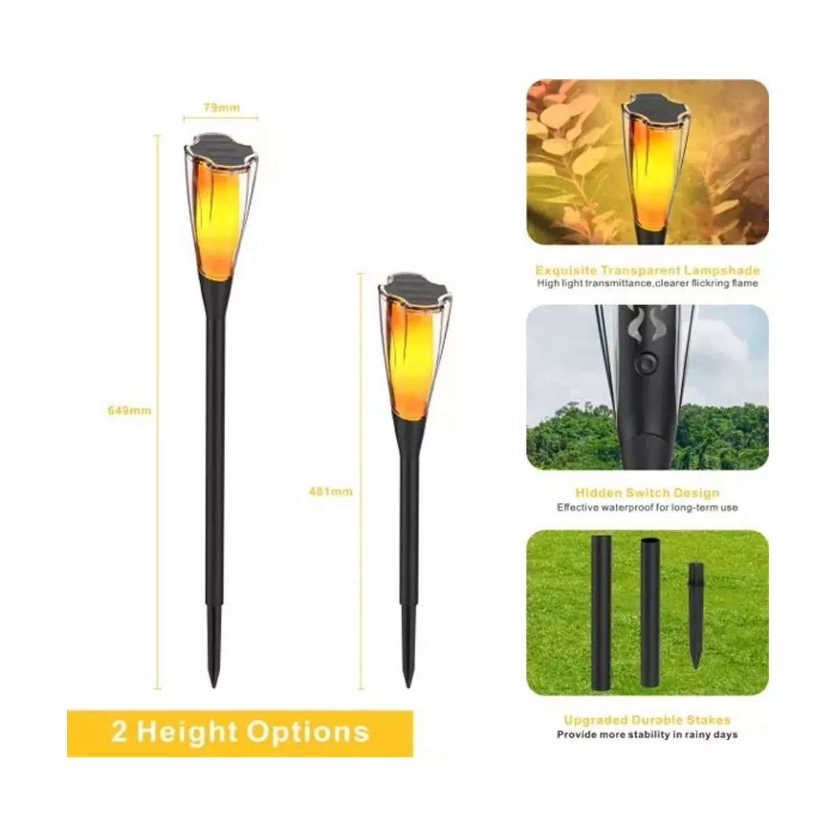 Lampara Solar Estilo Llama Antorcha Decoración 2 Piezas