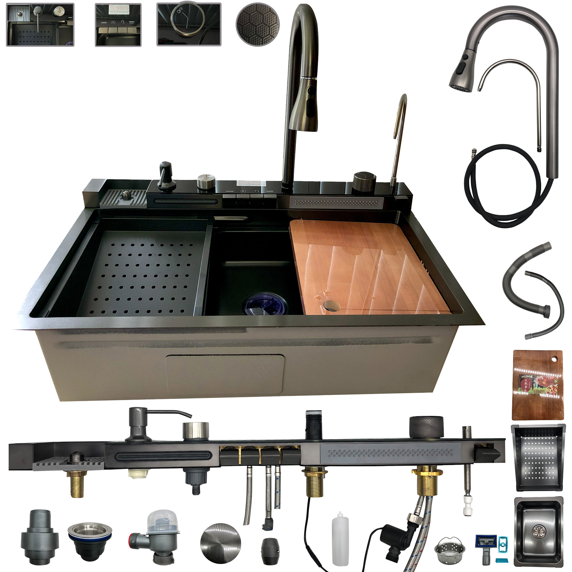 Tarja para Cocina doble cascada con led acero inoxidable