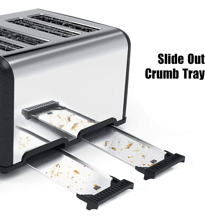 Tostador de 4 rebanadas pantalla doble ranura ancha bandeja de migas 