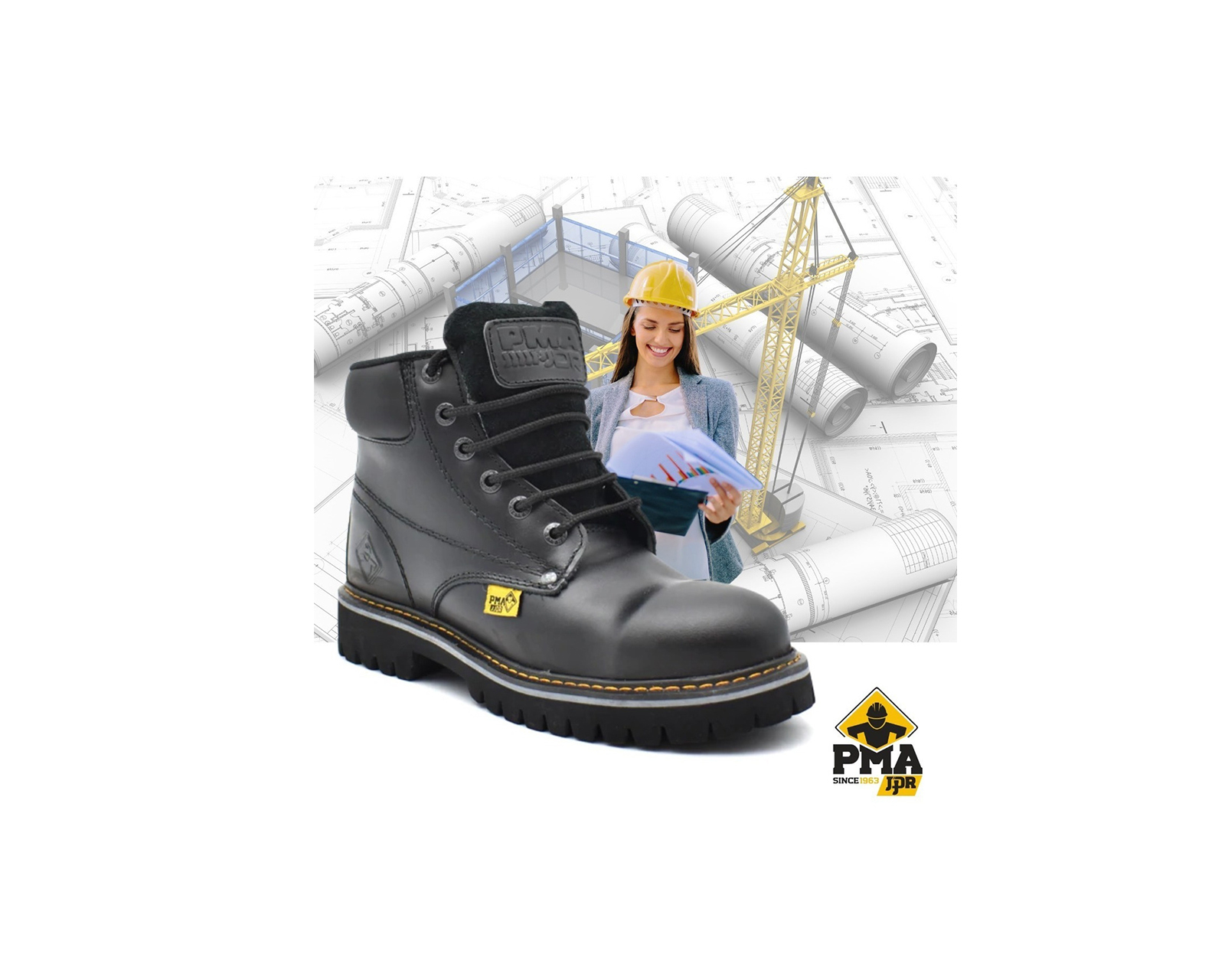 Bota De Trabajo Industrial Pma 136 Con Casquillo Color Negro.