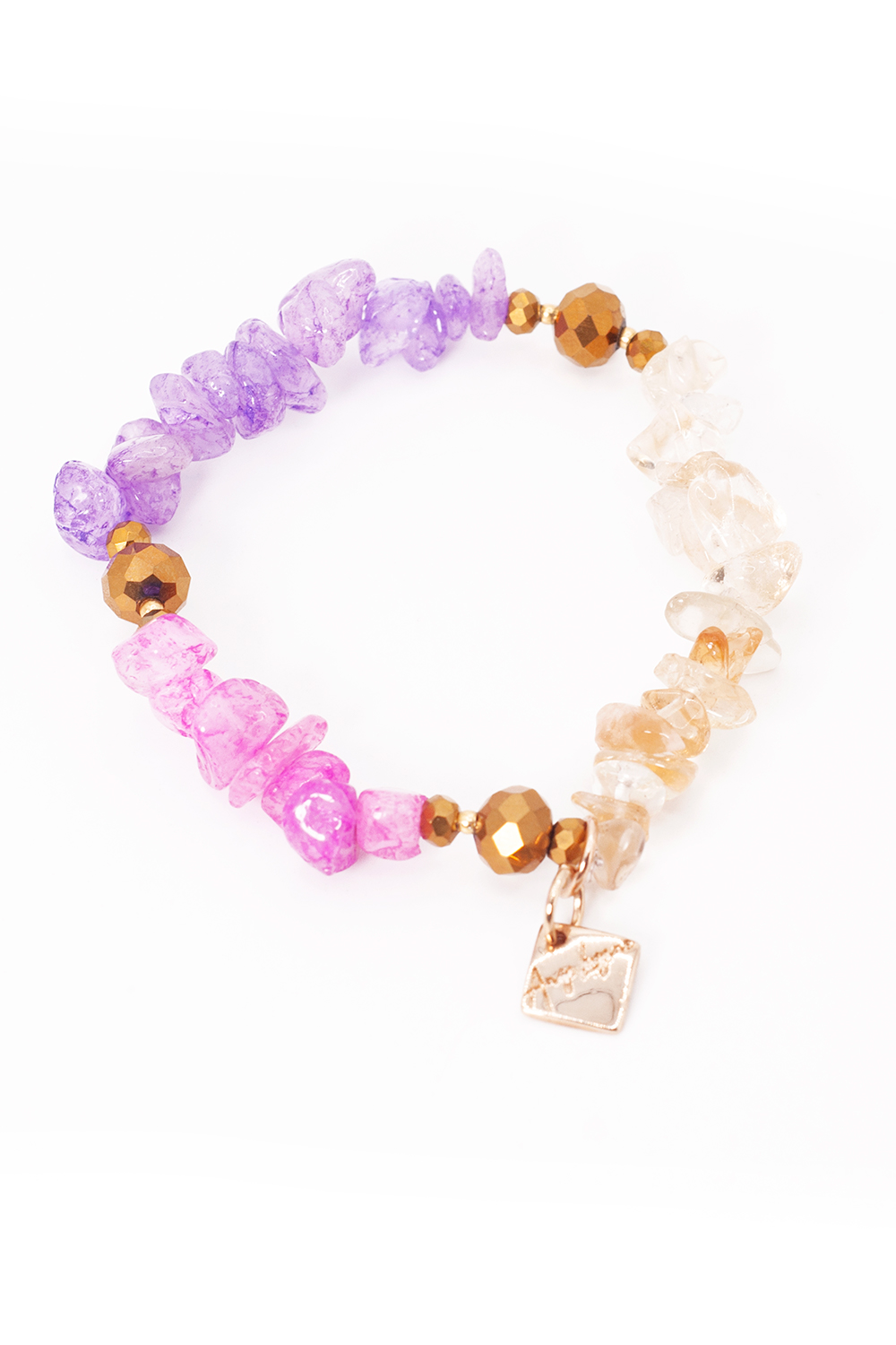 Collar largo artesanal A ÁNGELOZANO flores de barro rosa morado, pulsera y aretes.