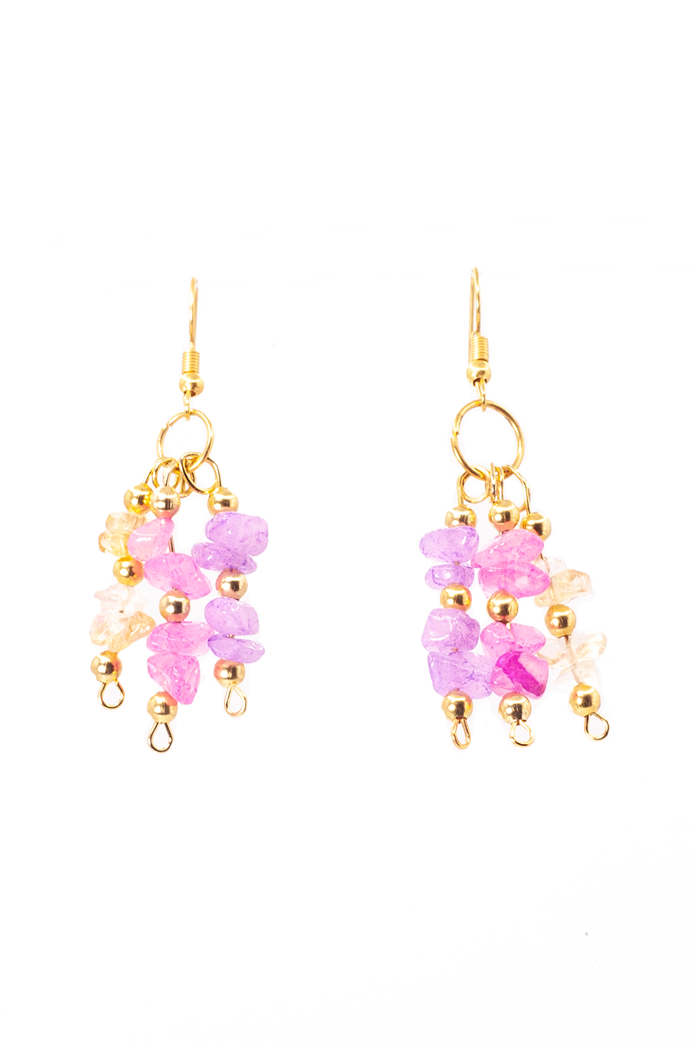 Collar largo artesanal A ÁNGELOZANO flores de barro rosa morado, pulsera y aretes.