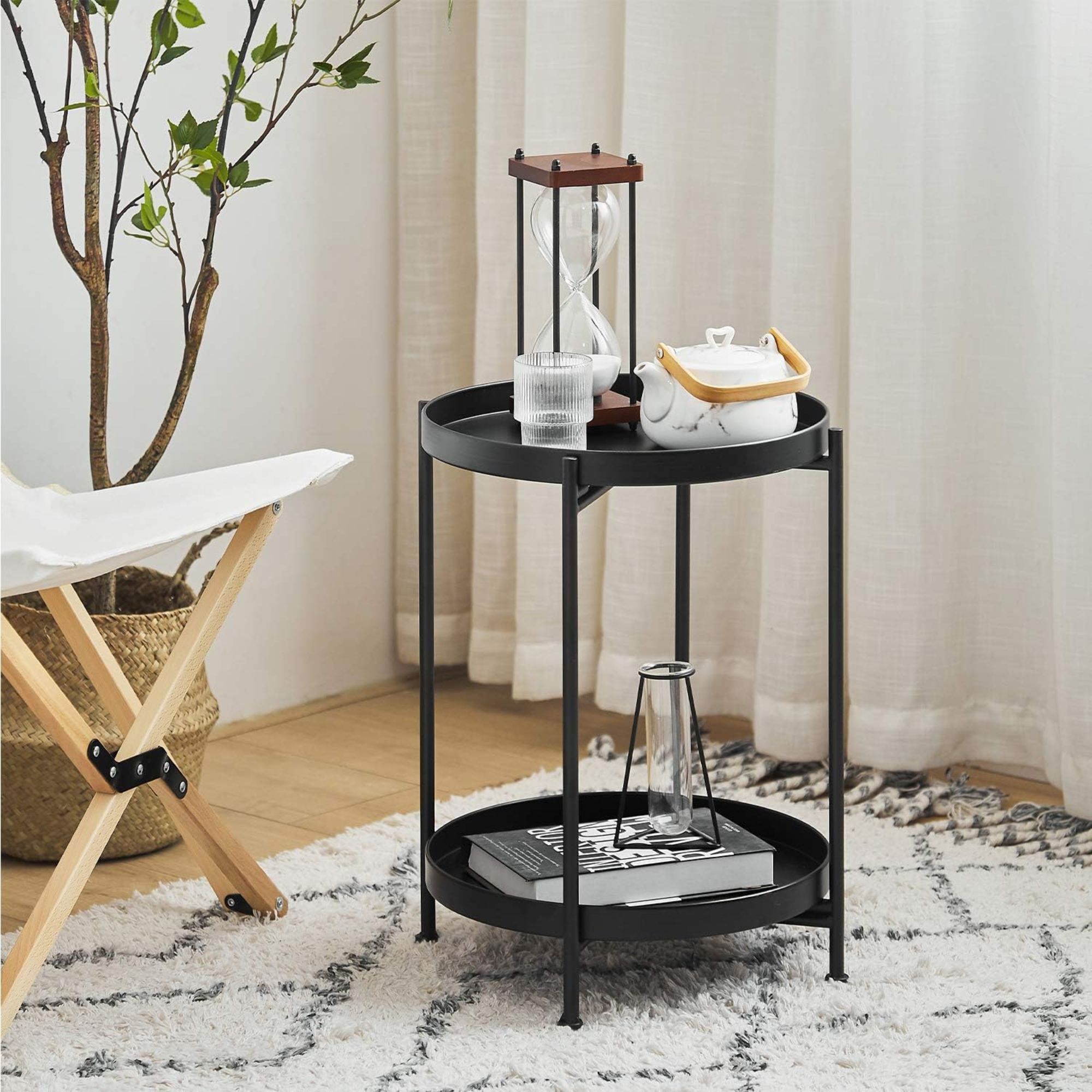 Mesa De Centro Minimalista Ecomlab Auxiliar De Sala Metálica Negra.