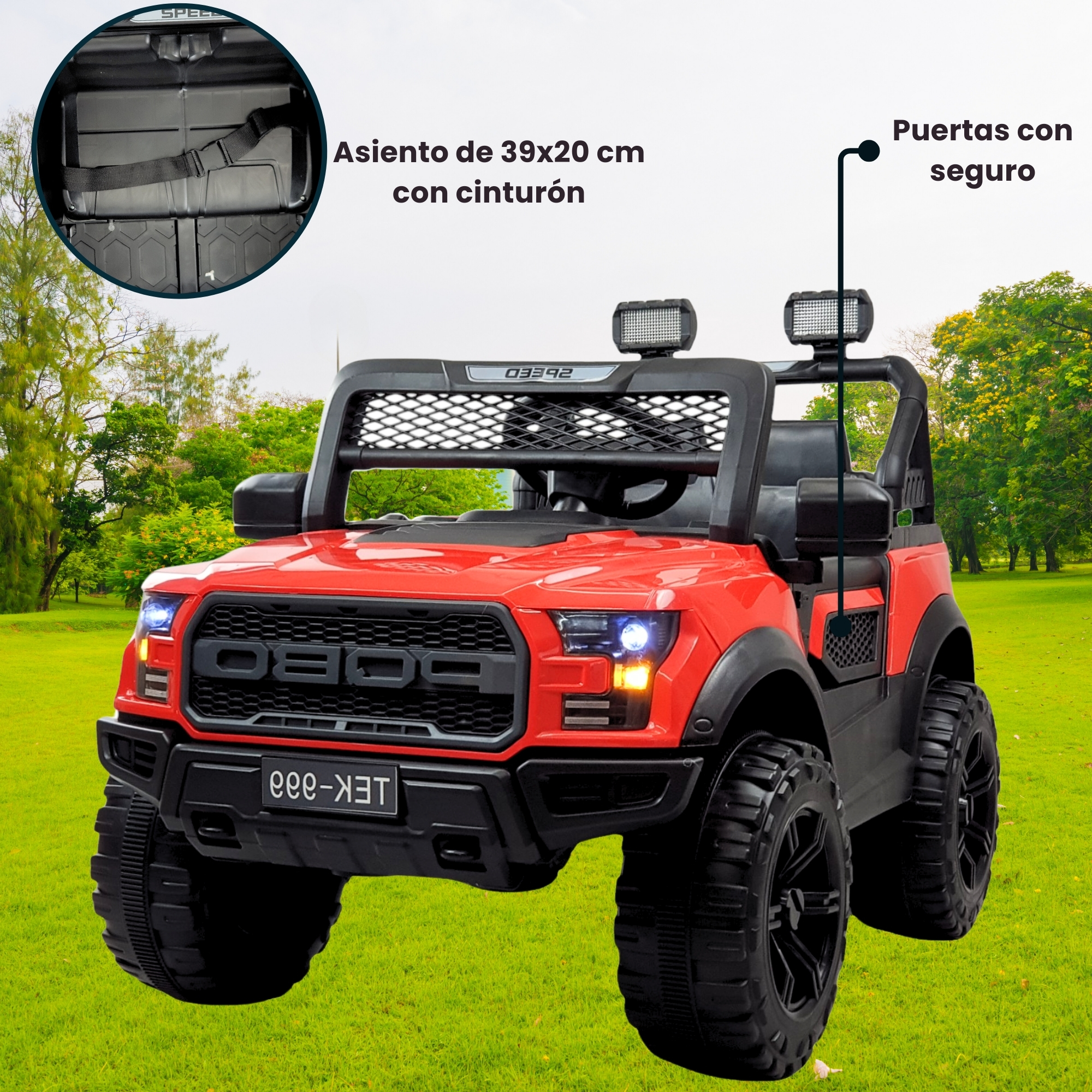 Montable Electrico para Niños Control Remoto Luz Led Raptor 12V - Rojo.