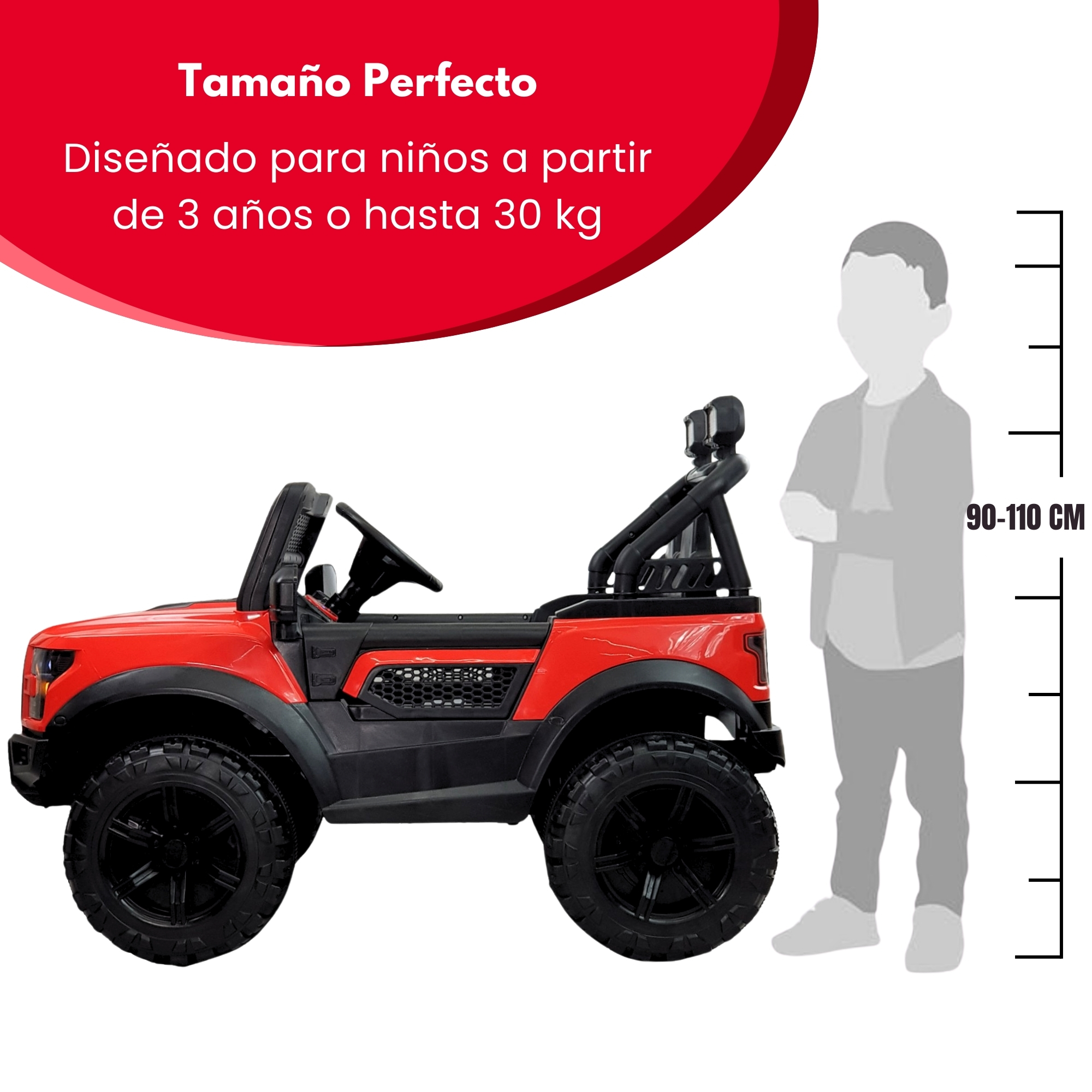 Montable Electrico para Niños Control Remoto Luz Led Raptor 12V - Rojo.