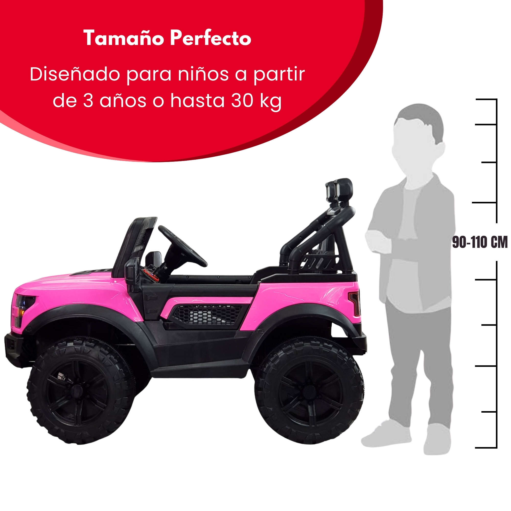 Montable Electrico para Niños Control Remoto Luz Led Raptor 12V - Rosa.