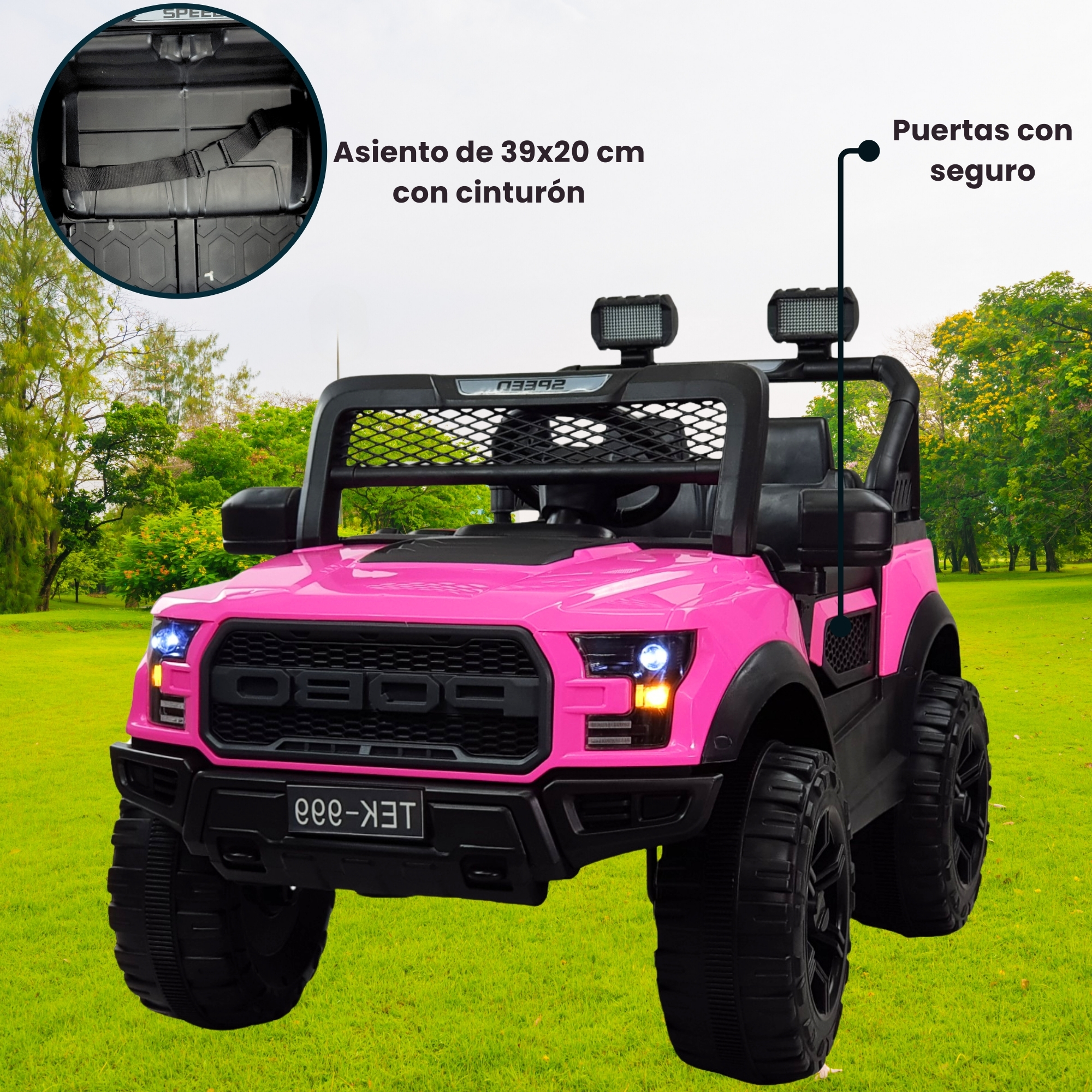 Montable Electrico para Niños Control Remoto Luz Led Raptor 12V - Rosa.