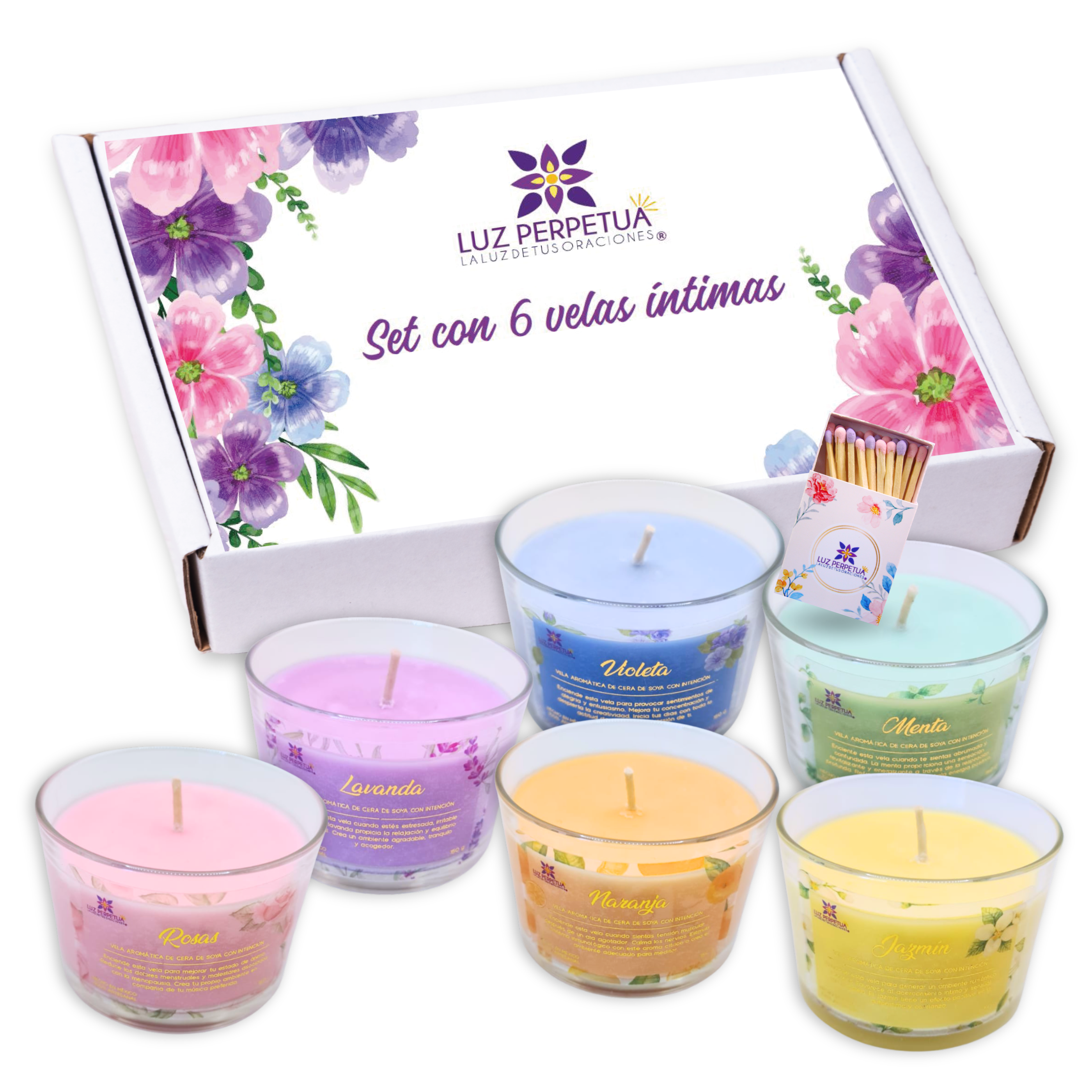 Juego de 6 Velas Aromáticas. Estuche Premium de Velas Artesanales. Set de Velas de Cera de Soya