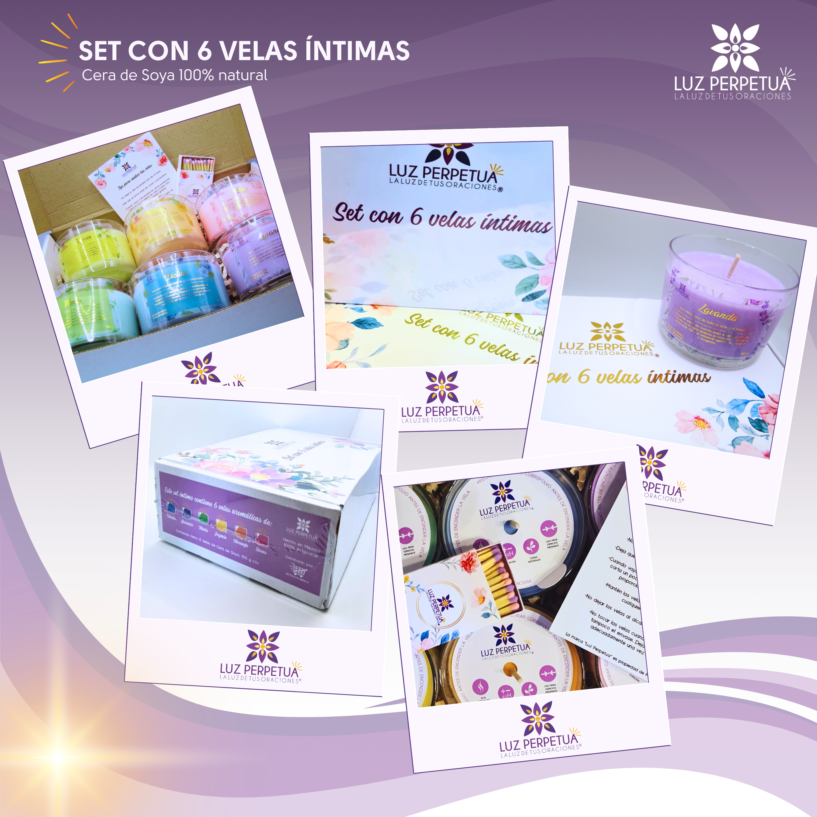 Juego de 6 Velas Aromáticas. Estuche Premium de Velas Artesanales. Set de Velas de Cera de Soya