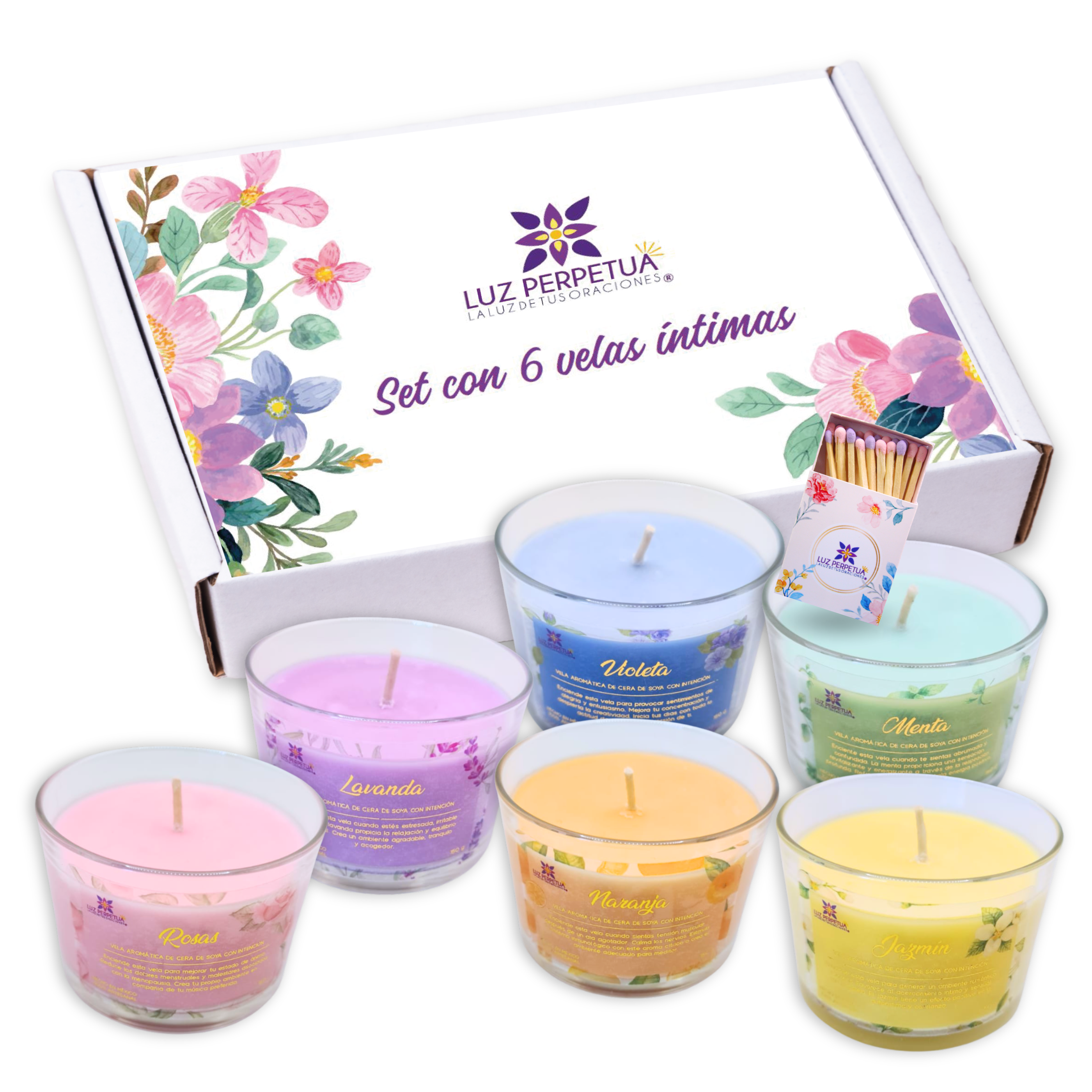 Estuche con 6 Velas Aromáticas. Set Premium de Velas Artesanales. Juego de Velas de Cera de Soya