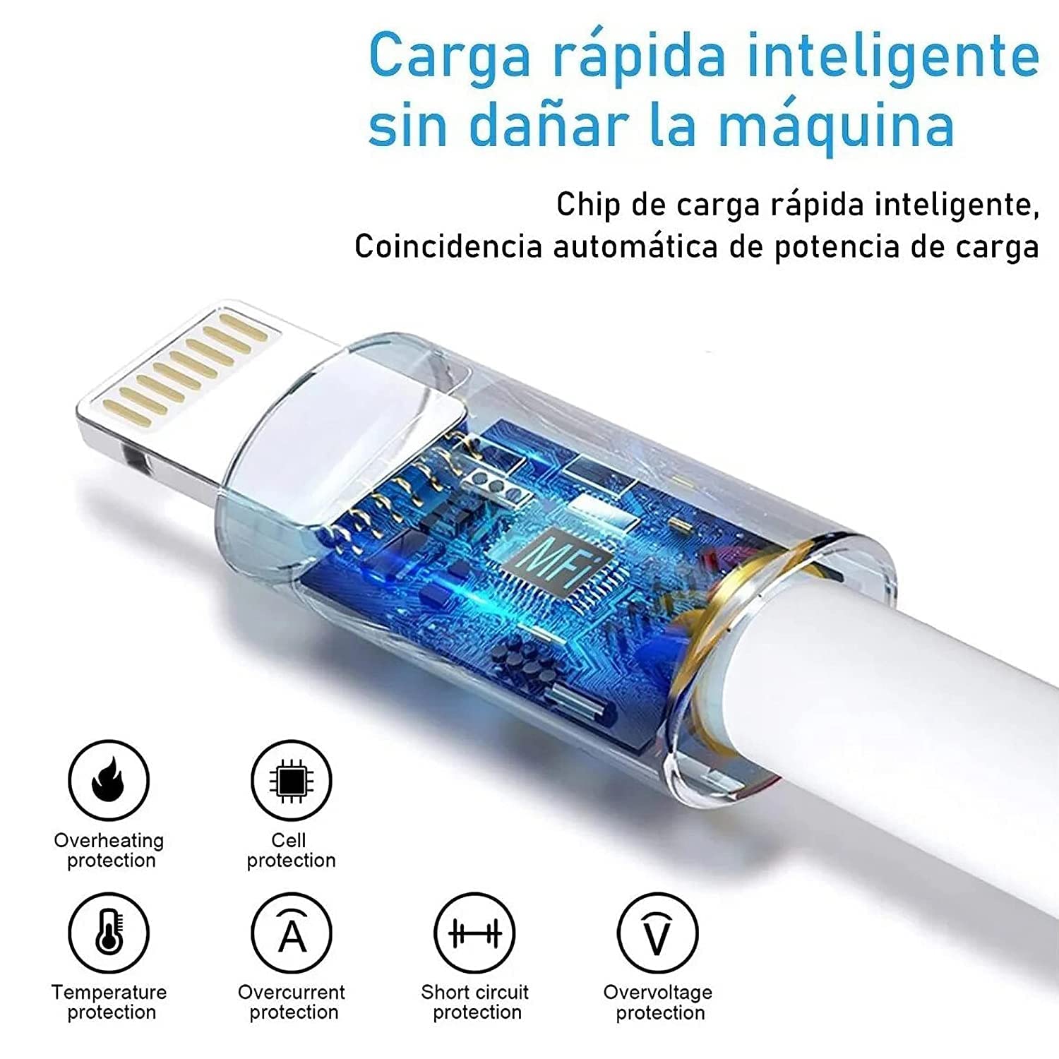 Cable Usb C a lightning para iPhone certificado MFI 1 metro blanco Premium