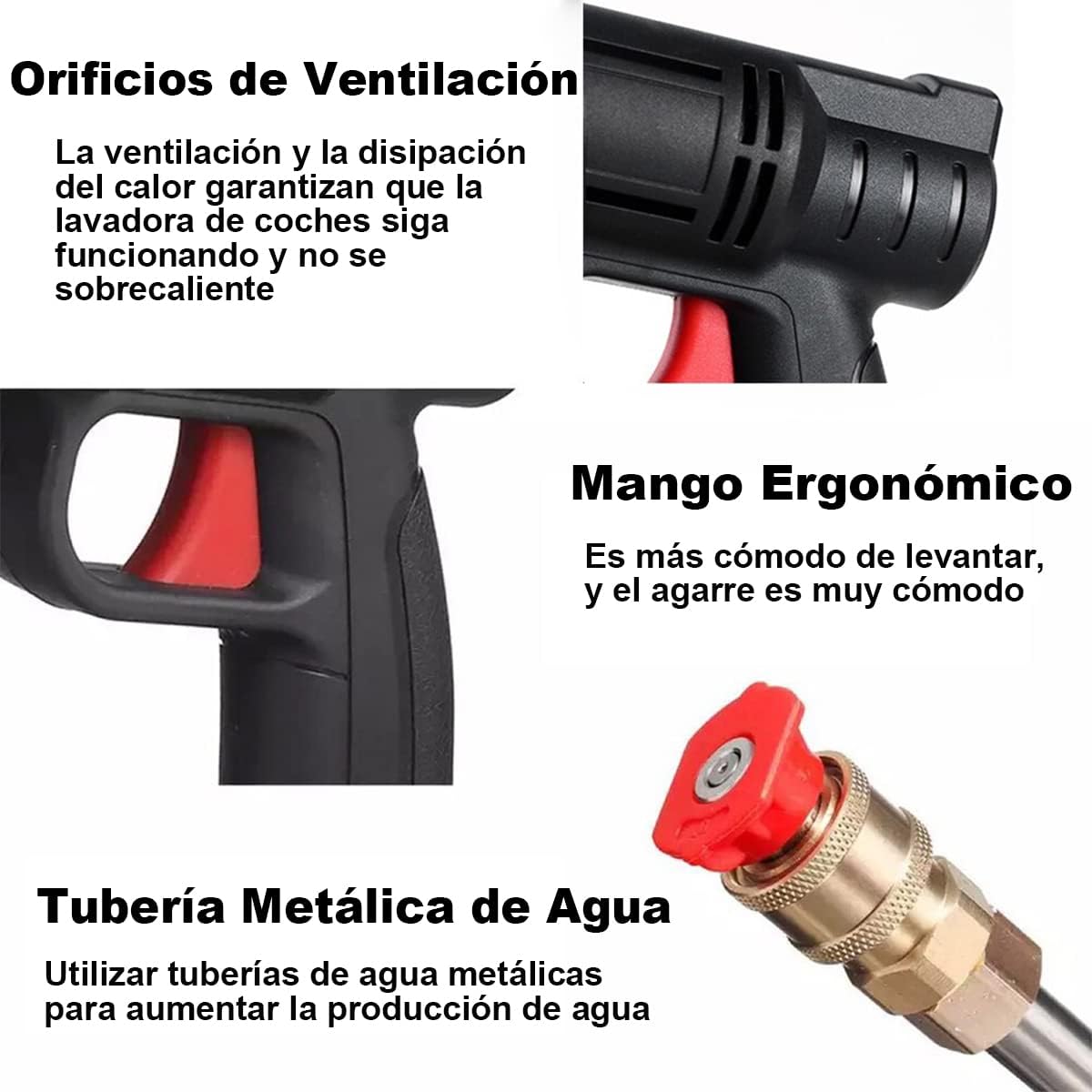 Pistola de agua a presion, 500 PSI Hidrolavadora Inalambrica,con 3 Boquilla, 5m Manguera y Kit de Batería de 24V y Cargador, para Limpieza de Exteriores de Automóviles