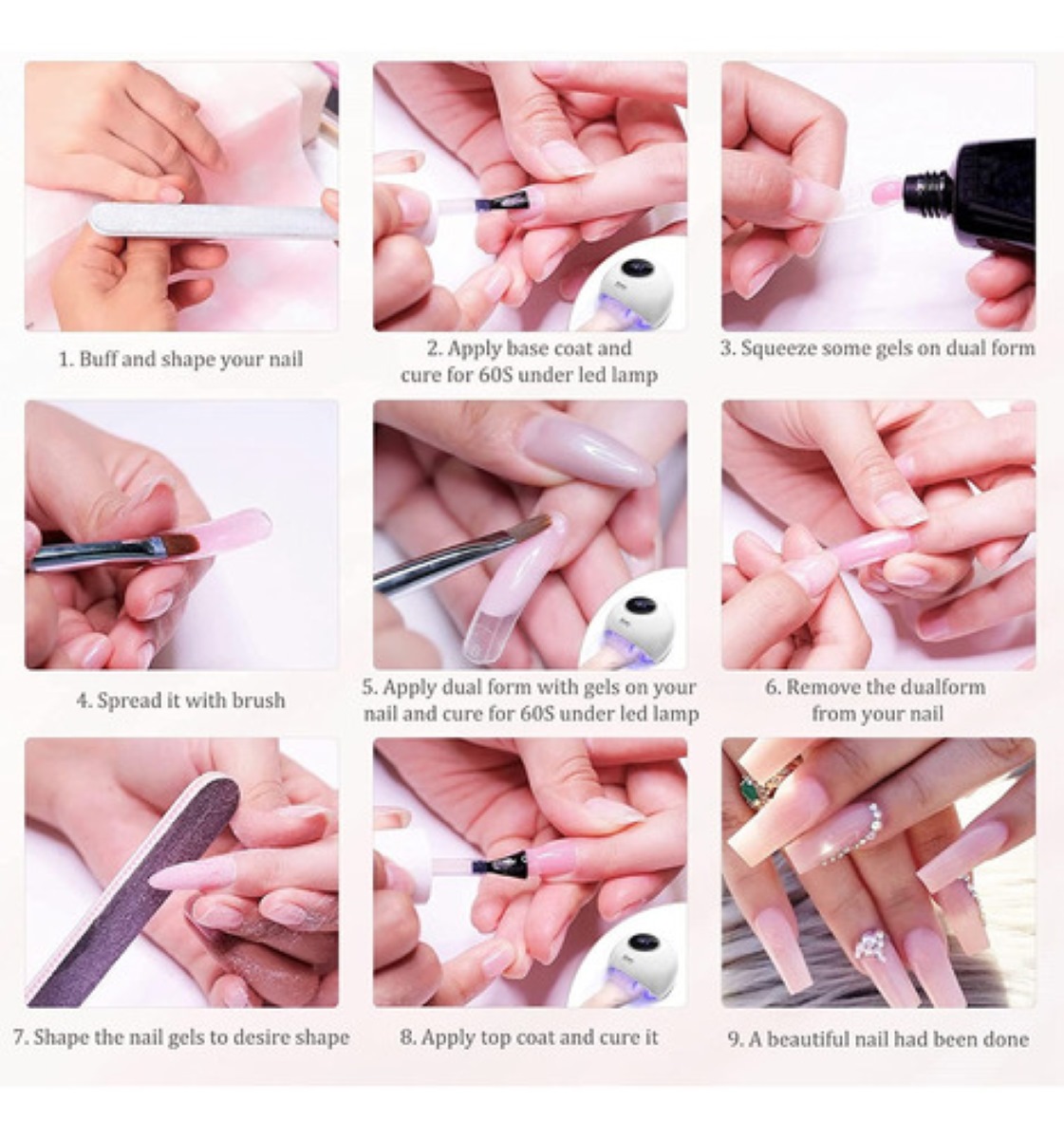 Kit Para Uñas Polygel Con Lámpara Led Tonos Nude