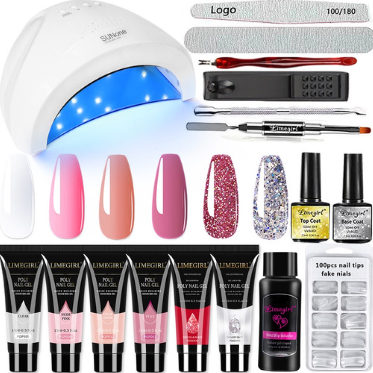 Kit Para Uñas Polygel Con Lámpara Led Tonos Glitter