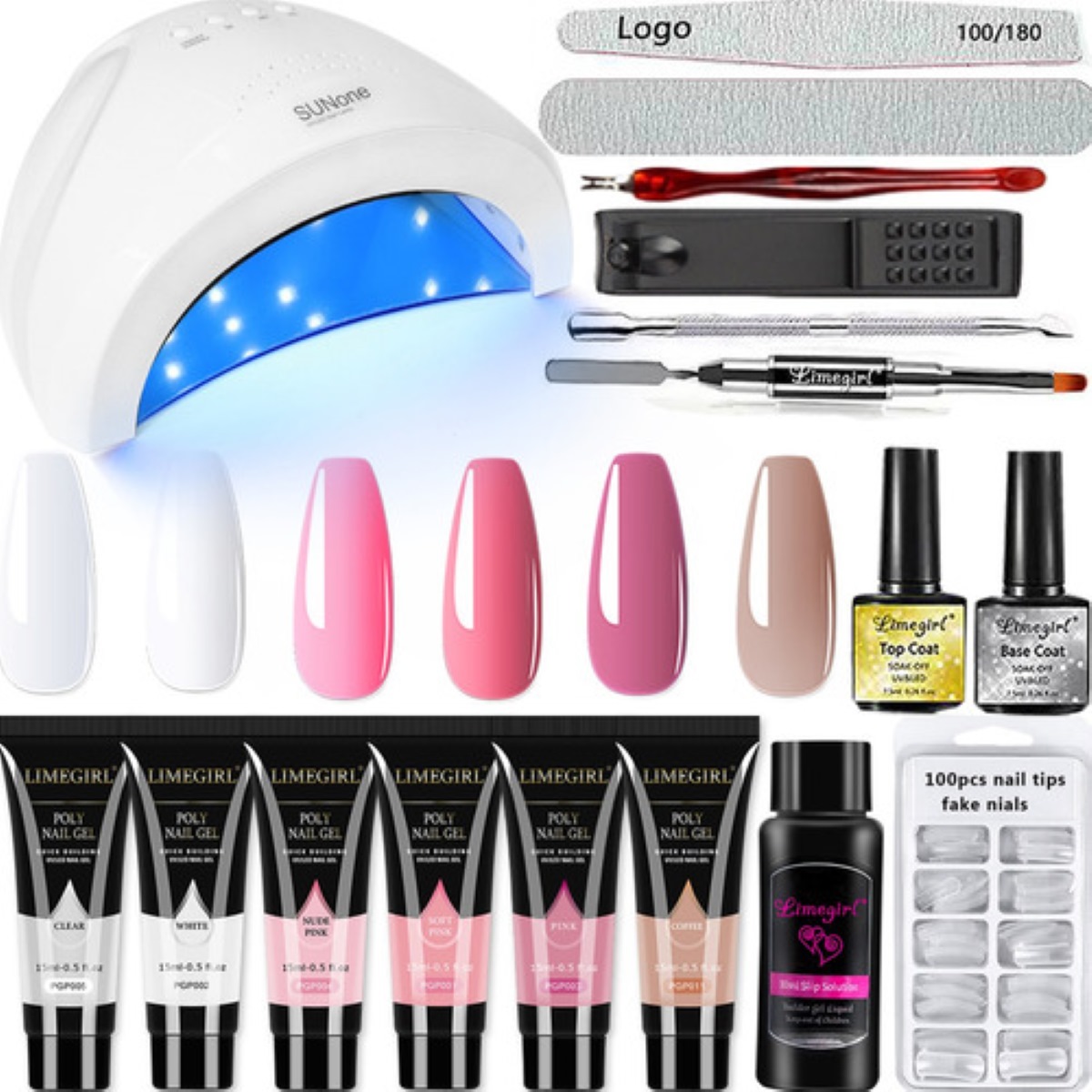 Kit Para Uñas Polygel Con Lámpara Led Tonos Nude