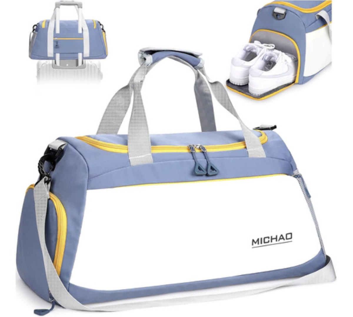 Bolsa Deportiva Maleta Gym Viaje Moda I Azul Con Vlanco