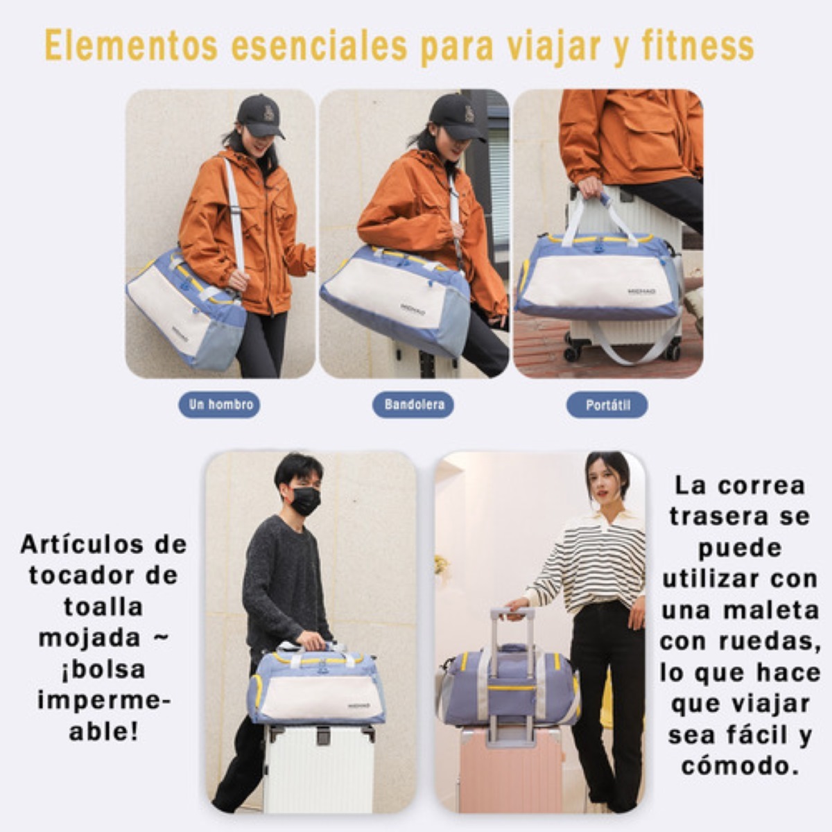 Bolsa Deportiva Maleta Gym Viaje Moda I Azul Con Vlanco