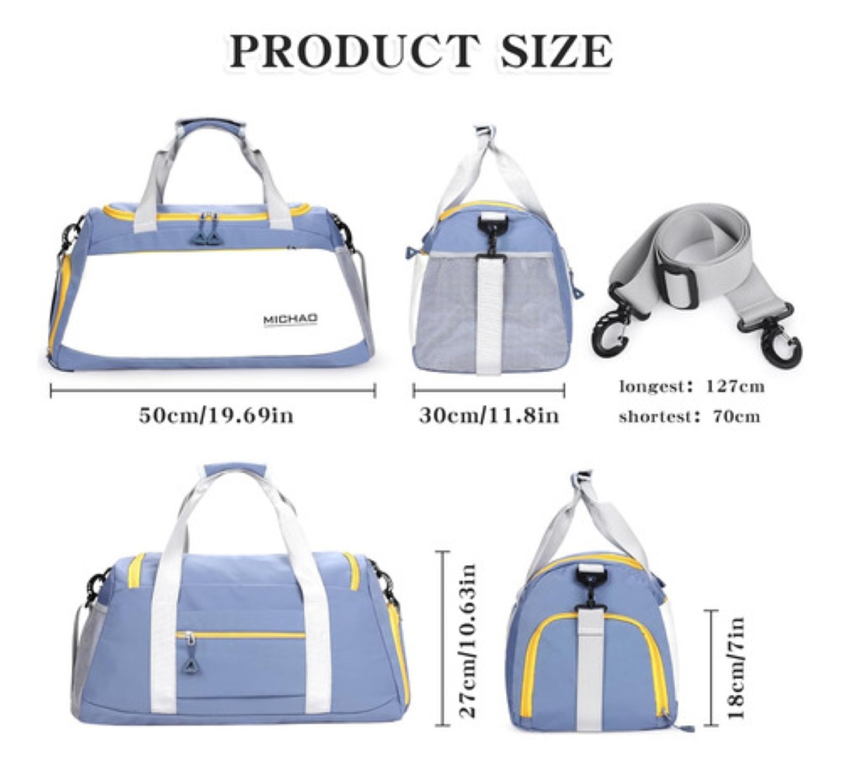 Bolsa Deportiva Maleta Gym Viaje Moda I Azul Con Vlanco