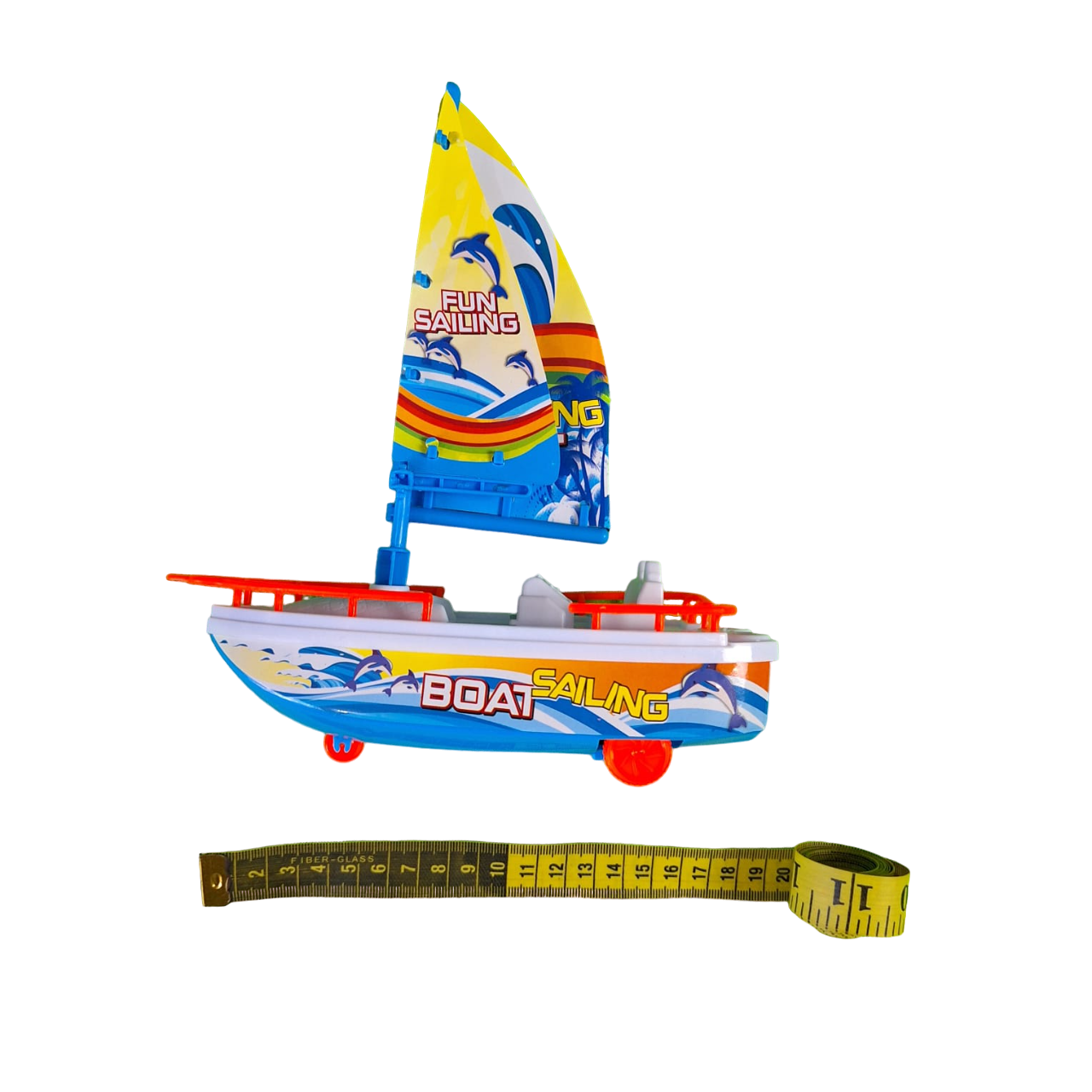 Barco Velero Color Blanco Con Azul Con Ruedas De Fricción Juguete De Niños