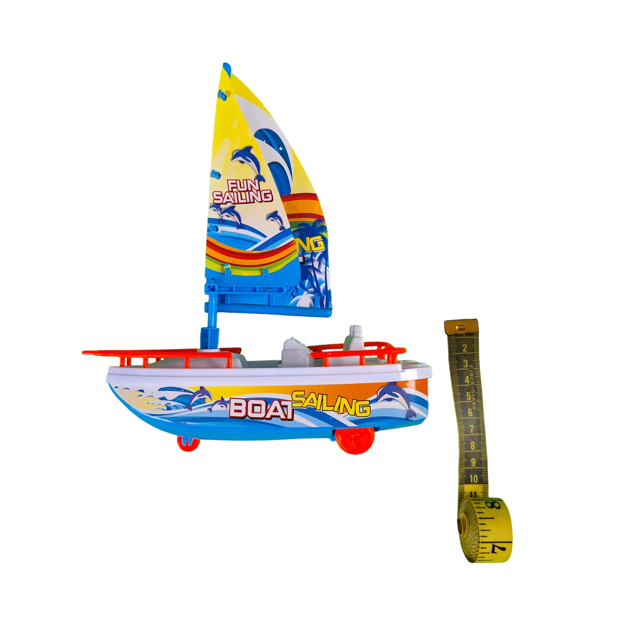 Barco Velero Color Blanco Con Azul Con Ruedas De Fricción Juguete De Niños