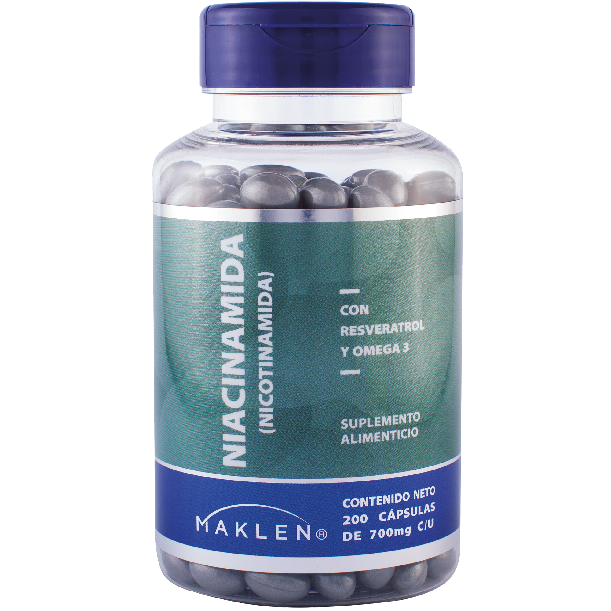 MAKLEN Nicotinamida con Resveratrol y Omega 3 | 200 Cápsulas Softgels de 700mg