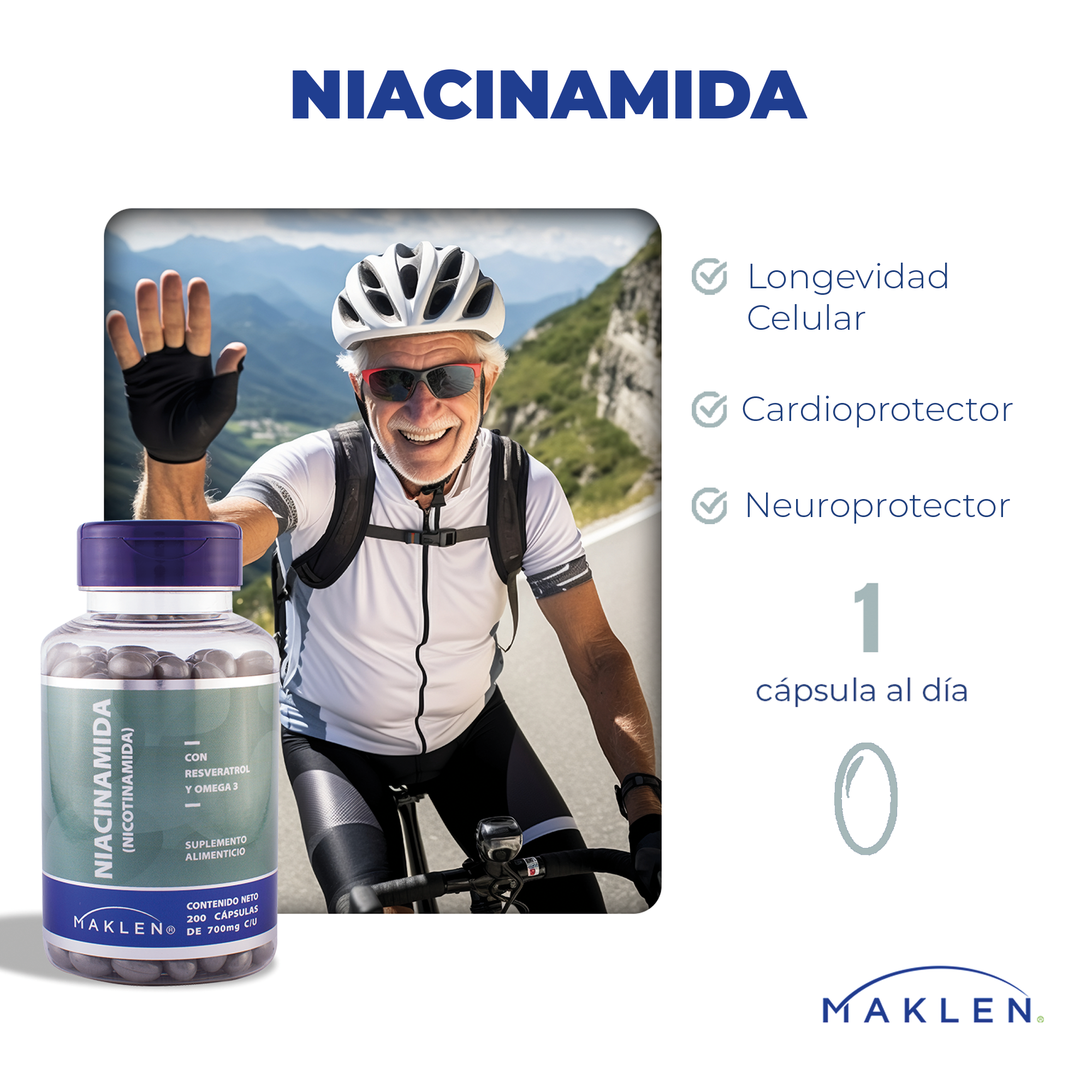 MAKLEN Nicotinamida con Resveratrol y Omega 3 | 200 Cápsulas Softgels de 700mg